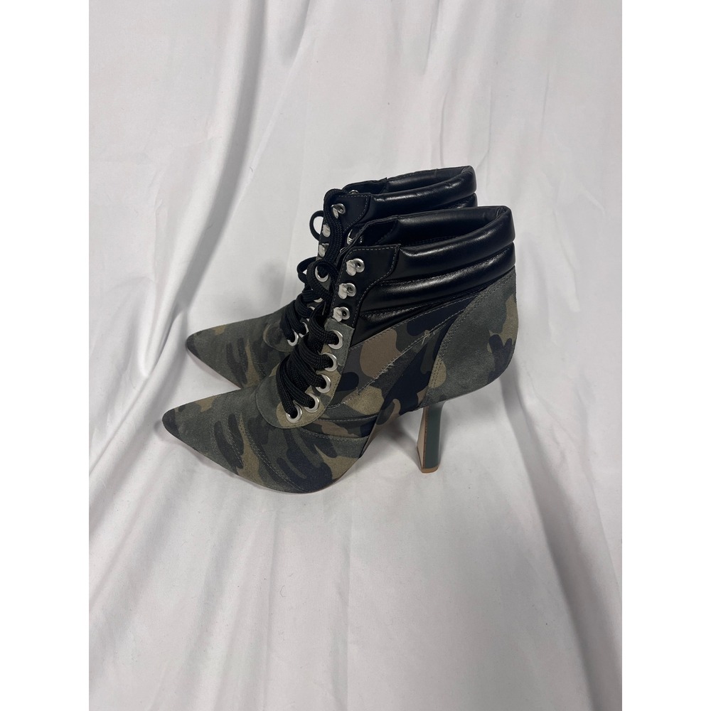 Gianni Bini Camo Lace Up Pointed Toe Heeled Ankle Boots 9.5 Y2K Streetwear